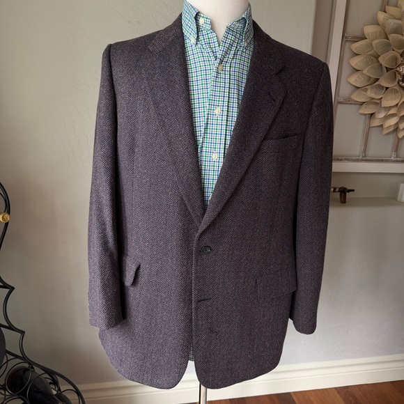 Christian Dior Jacket Men's Vintage Dark Grey Wool Herringbone Blazer Size 42R